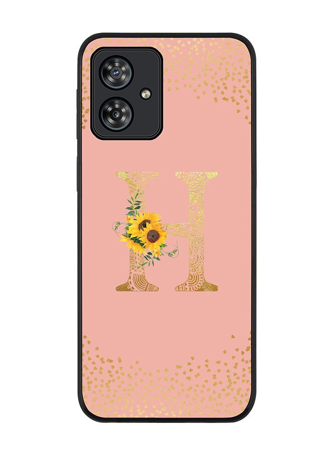 Stylizedd Rugged Black Case for Motorola Moto G54 / Motorola Moto G54 Power / Motorola Moto G64 5G,Custom Monogram Initial Letter Floral Alphabet - H(Rose Pink)  - Image 1
