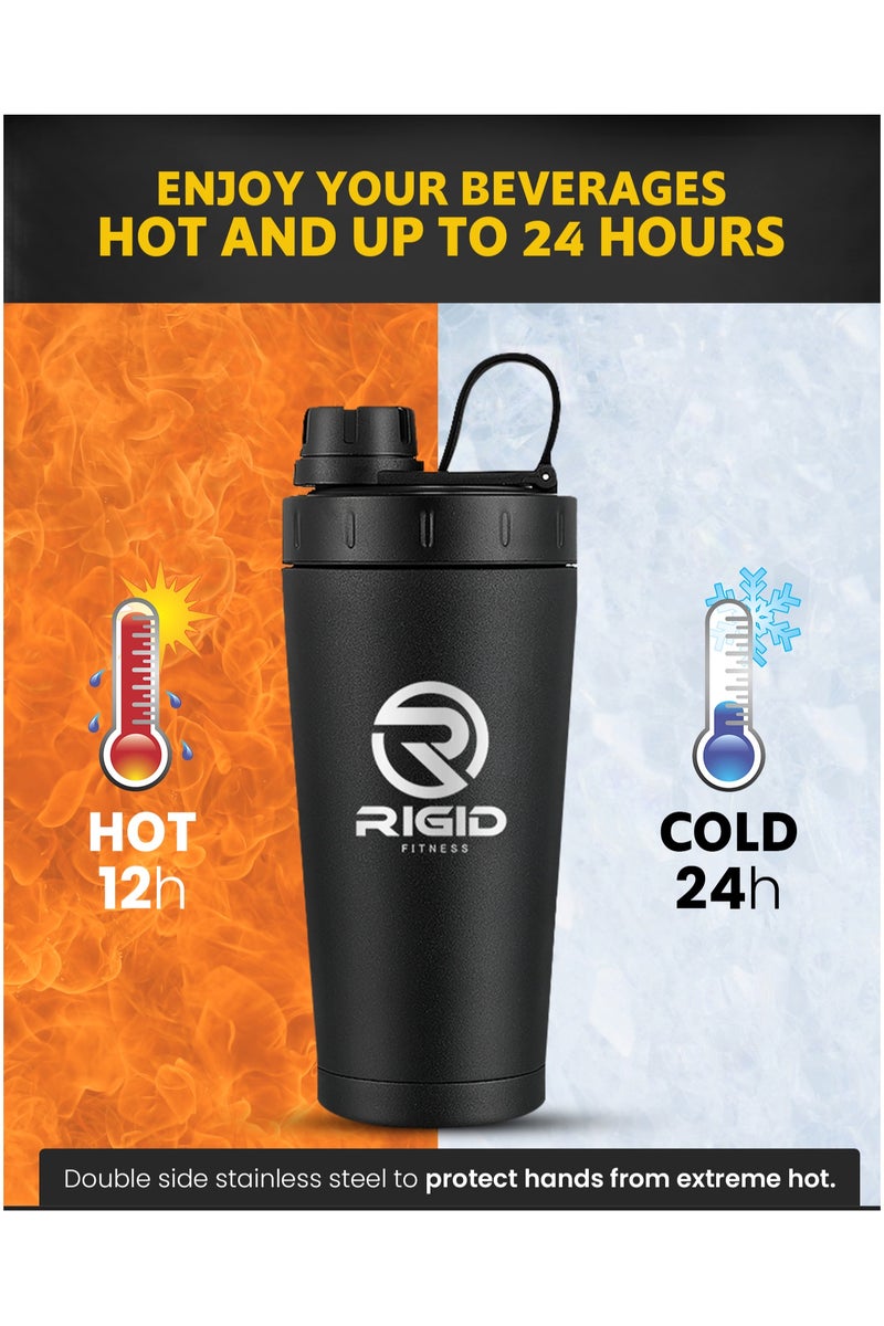 RIGID FITNESS Stainless Steel Shaker Bottle (20oz/600ml), Double Walled Insulated, Leakproof Twist Cap, Blender Ball, BPA-Free, Fits in Car Cup Holder,  Ideal for Protein Shakes & Post-Workout - Image 4