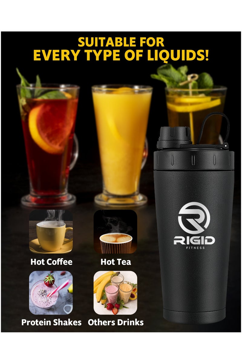 RIGID FITNESS Stainless Steel Shaker Bottle (20oz/600ml), Double Walled Insulated, Leakproof Twist Cap, Blender Ball, BPA-Free, Fits in Car Cup Holder,  Ideal for Protein Shakes & Post-Workout - Image 5