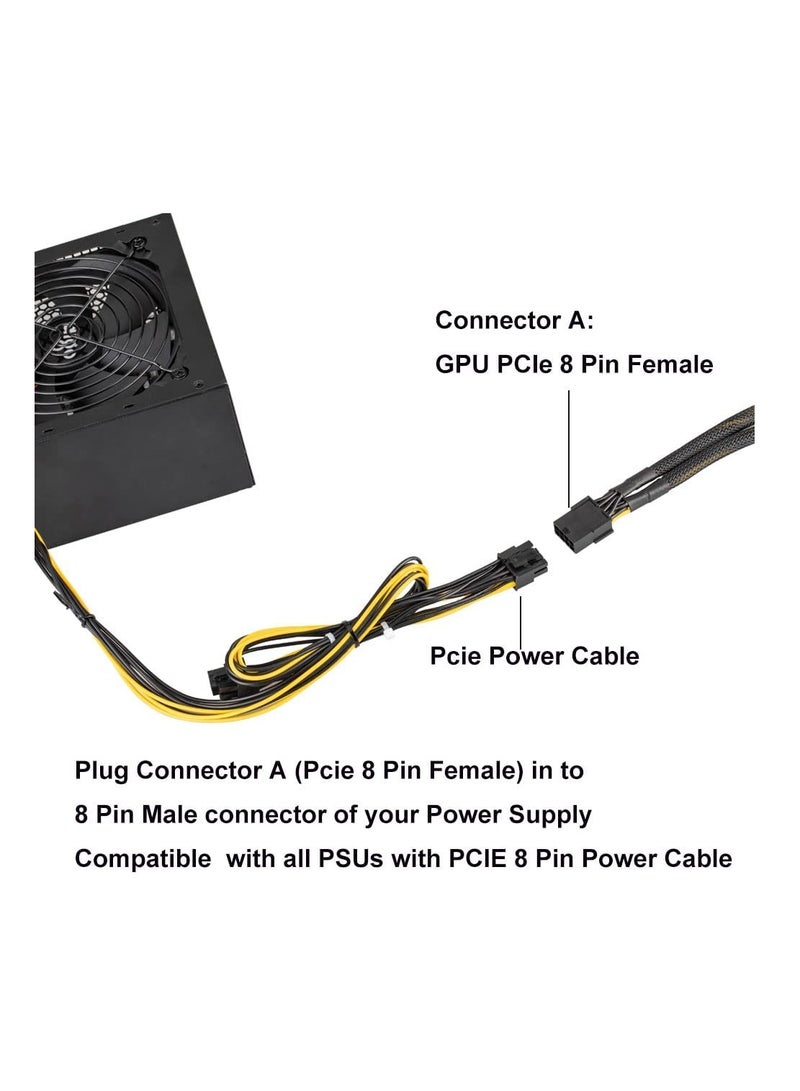 8 Pin Graphics Card Extension Cable PCIe Power Adapter Braided 20cm 18AWG Sleeve  - Image 2