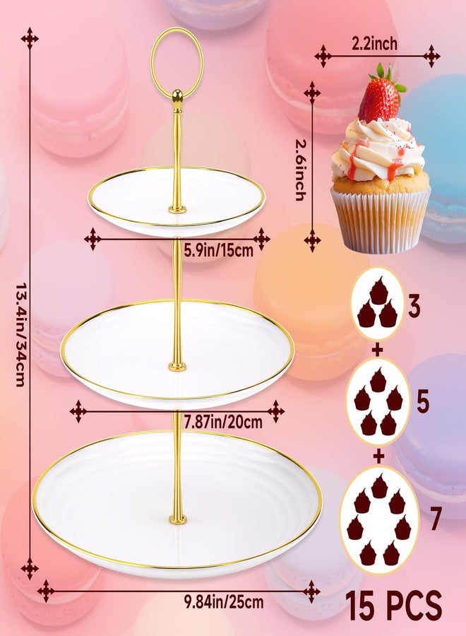 PinCute Cupcake Stand Holder - 3 Tier Cup Cake Dessert Tower, Plastic Tiered Serving Tray&Metal Rod for Birthday Party, Baby Shower and More - Image 3