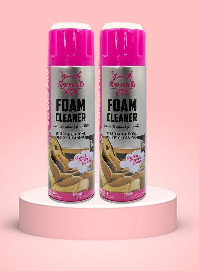 Sword Pro 2Piece Combo Multipurpose Foam Cleaner Spray 650ml for Car Interior, Seats, Dashboard, Shoes, Kitchen & Home Surfaces – Deep Cleaning Quick Power Foam – Low Moisture, Natural Fragrance, DIY & Professional Use - Image 1