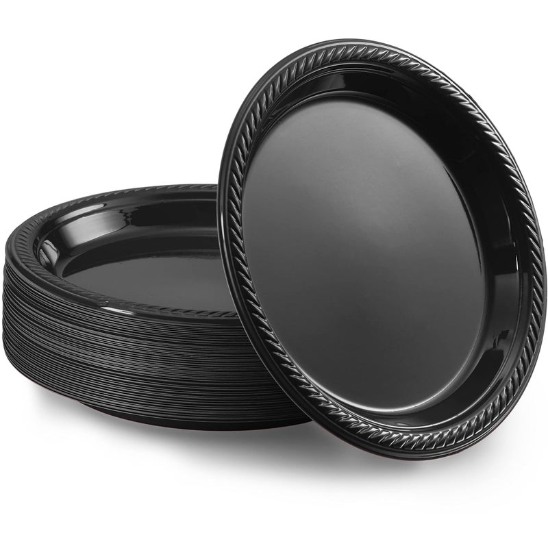 Amcrate Black Disposable Party Plastic Dessert Plates 7  Ideal for Weddings Partys Birthdays Dinners Lunchs Pack of 50