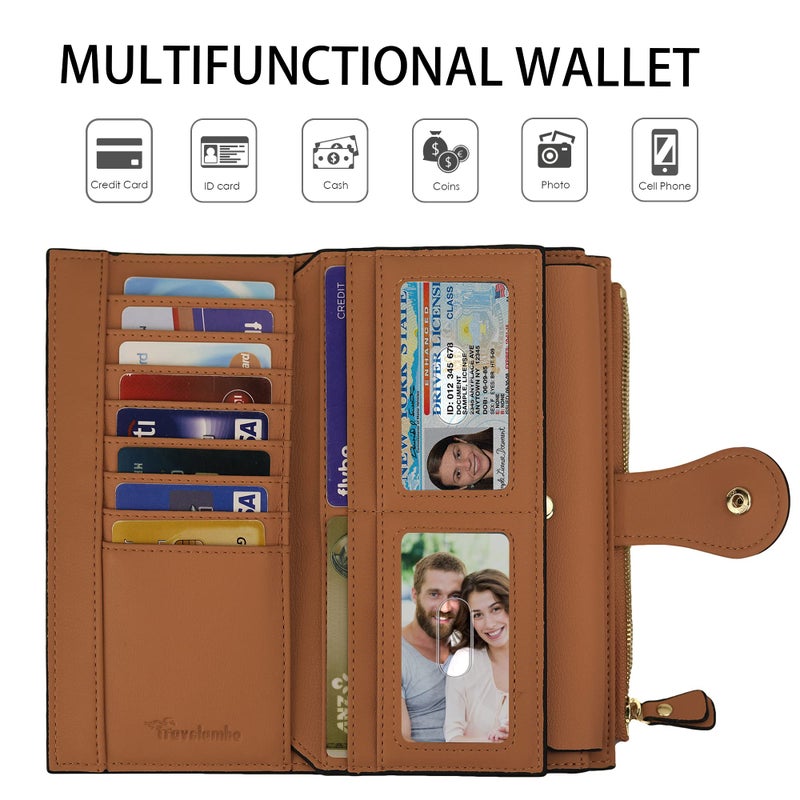 Travelambo Wallets Women RFID Large Capacity Luxury Waxed Leather Clutch Wallet Multi Card Organizer - Image 3