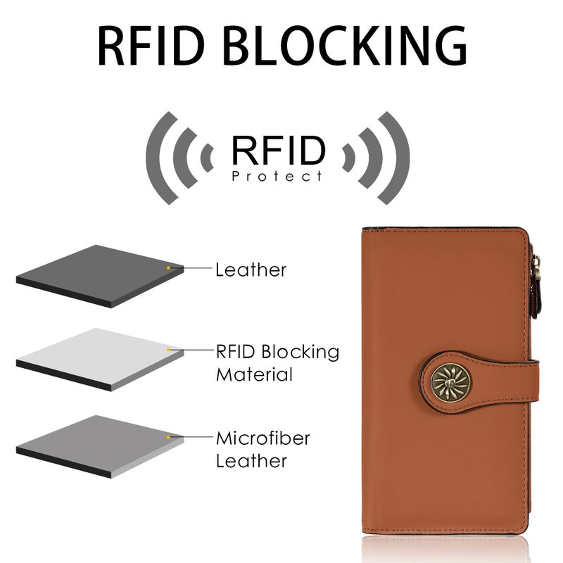 Travelambo Wallets Women RFID Large Capacity Luxury Waxed Leather Clutch Wallet Multi Card Organizer - Image 5