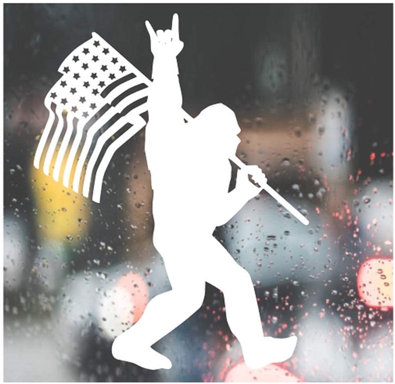 WSQ WSQ Sasquatch Bigfoot Rock On American Flag Vinyl Sticker Decal  5x4 Inches  for Car Truck SUV Van Window Bumper Wall Laptop Tablet Cup Tumbler and Any Smooth Surface 