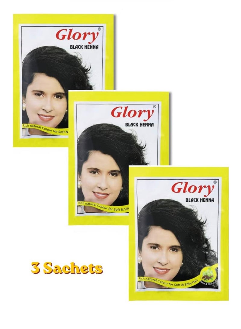Glory Natural Henna Hair Dye - Black - 3 Sachets - Image 1
