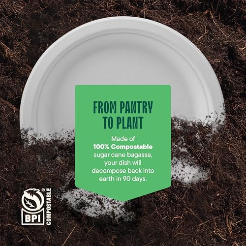 Stack Man 100% Compostable Paper Plates 10 Inch Heavy-Duty [125-Pack] Eco-Friendly White Bagasse Disposable Dinner Plates From Natural Sugarcane - 10" Biodegradable Plate (BPI-Certified) (PFAS-Free) - Image 5