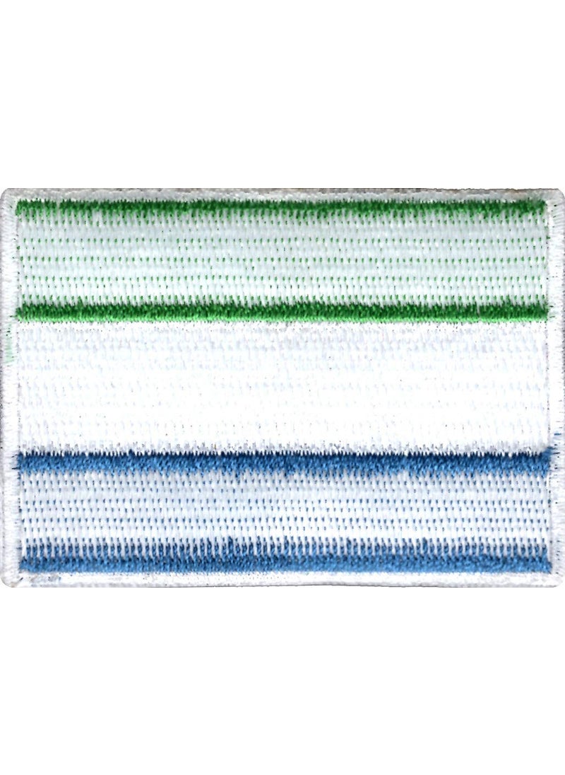 Artist Unknown - Sierra Leone Flag Applique Embroidered Sweing Patch Suitable for Jackets, Bags, T-Shirts, Jeans, Pants, Outdoor Clothing ; Size: 7cm x 5cm ; Imported from Malaysia (1 Piece). - Image 1