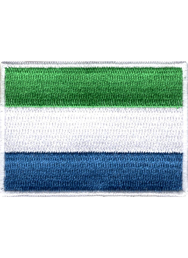 Artist Unknown - Sierra Leone Flag Applique Embroidered Sweing Patch Suitable for Jackets, Bags, T-Shirts, Jeans, Pants, Outdoor Clothing ; Size: 7cm x 5cm ; Imported from Malaysia (1 Piece). - Image 1