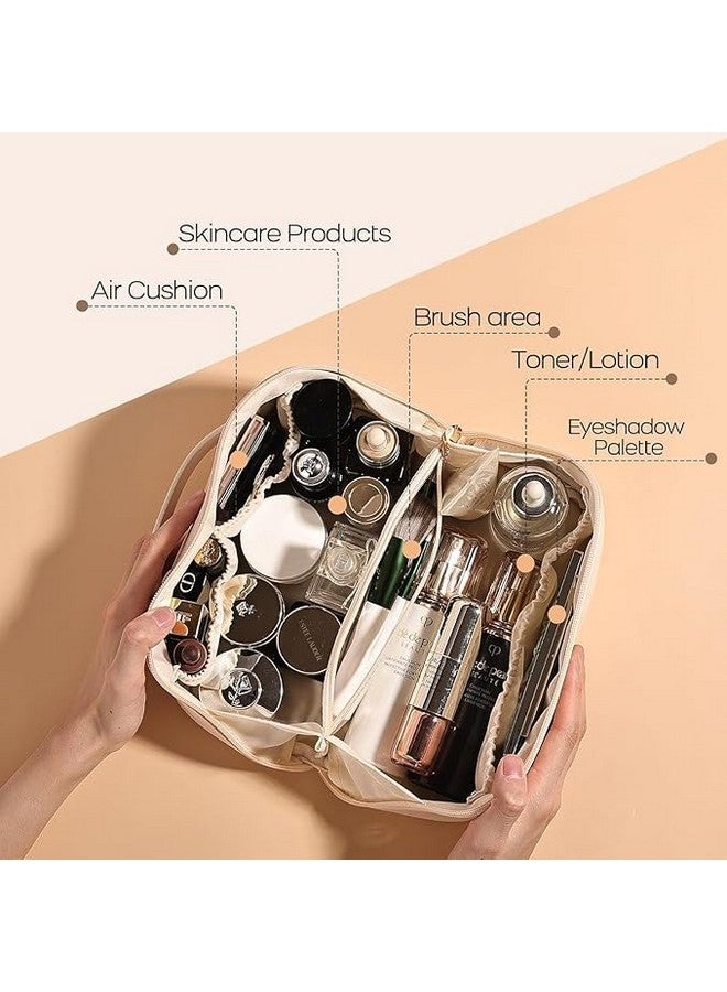 Hontick Travel Makeup Bag,Large Capacity Cosmetic Bags for Women,PU Leather Waterproof Portable Pouch Open Flat Toiletry Bag Make up Organizer with Divider and Handle. - Image 5