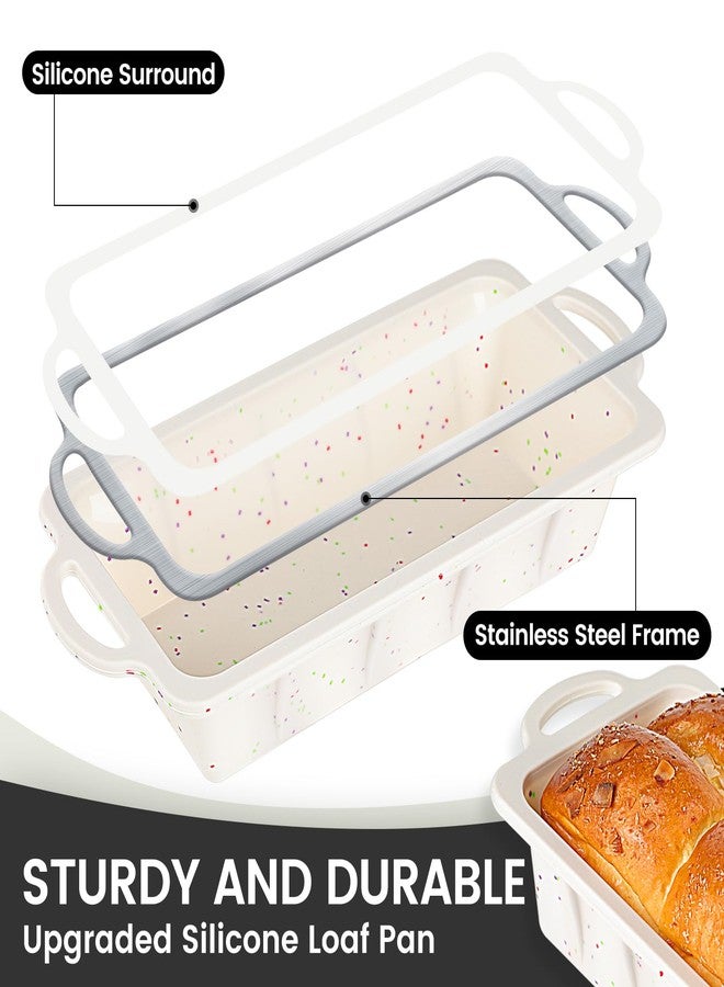 Vinino Silicone Bread Loaf Pan with Metal Reinforced Frame, 9.5 x 5 in Non-stick Silicone 1 lb Loaf Pan for Baking, 2 Pack Durable Silicone Bread Pan for Oven Dishwasher Safe - Cream - Image 2