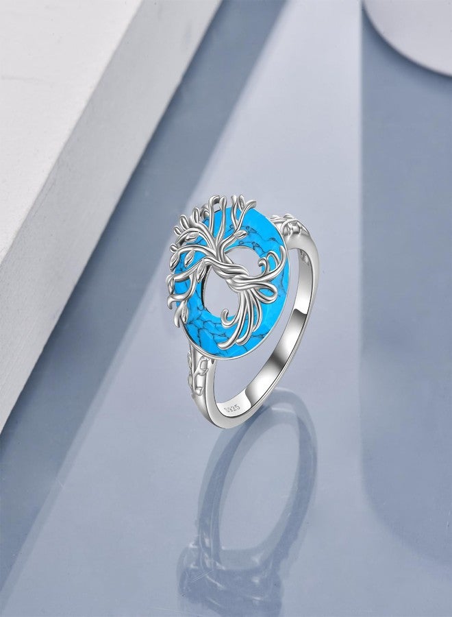 TOUPOP Tree of Life Ring for Women 925 Sterling Silver Turquoise Ring Family Tree Size 9 Rings Jewelry Birthday Christmas Gifts for Women Mom - Image 5
