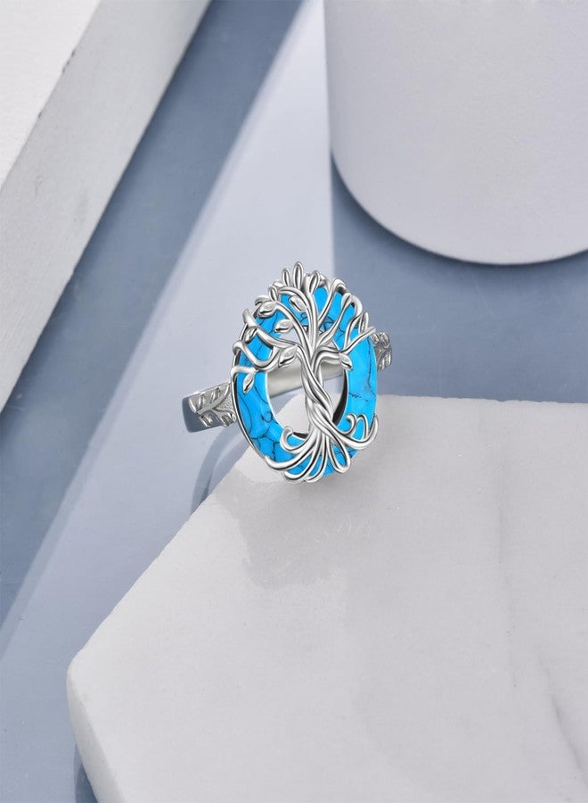 TOUPOP Tree of Life Ring for Women 925 Sterling Silver Turquoise Ring Family Tree Size 9 Rings Jewelry Birthday Christmas Gifts for Women Mom - Image 4