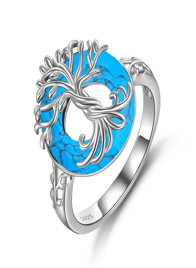 TOUPOP Tree of Life Ring for Women 925 Sterling Silver Turquoise Ring Family Tree Size 9 Rings Jewelry Birthday Christmas Gifts for Women Mom - Image 1