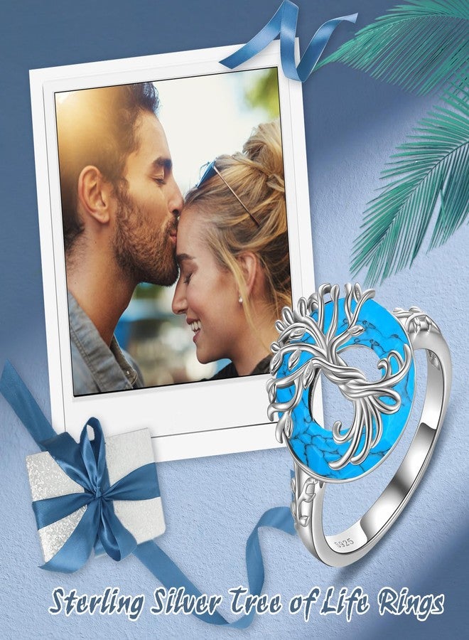 TOUPOP Tree of Life Ring for Women 925 Sterling Silver Turquoise Ring Family Tree Size 9 Rings Jewelry Birthday Christmas Gifts for Women Mom - Image 3