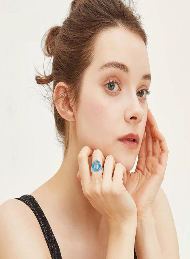 TOUPOP Tree of Life Ring for Women 925 Sterling Silver Turquoise Ring Family Tree Size 9 Rings Jewelry Birthday Christmas Gifts for Women Mom - Image 2