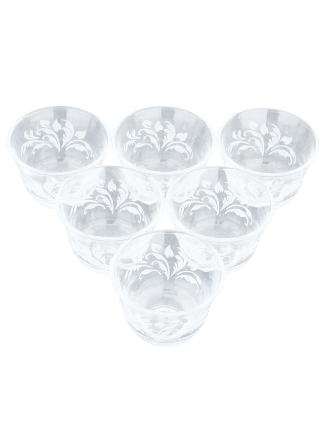 السيف غاليري طقم فناجين قهوة عربية من الزجاج 6 قطع بنقشة بيضاء شفافة - Image 1