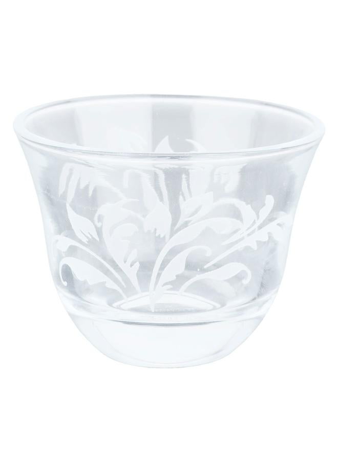 السيف غاليري طقم فناجين قهوة عربية من الزجاج 6 قطع بنقشة بيضاء شفافة - Image 2