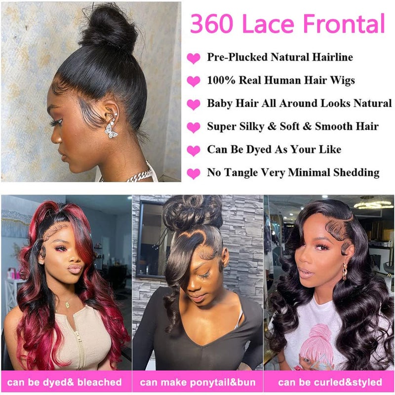 GYAJEP 360 Lace Frontal 360 HD Transparent Full Lace 12A Unprocessed Brazilian Remy Human Hair Body Wave Frontal Bleachable Knot 360 Closure Natural Color 14 Inch - Image 4