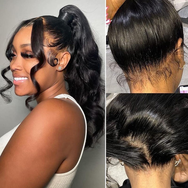 GYAJEP 360 Lace Frontal 360 HD Transparent Full Lace 12A Unprocessed Brazilian Remy Human Hair Body Wave Frontal Bleachable Knot 360 Closure Natural Color 14 Inch - Image 2
