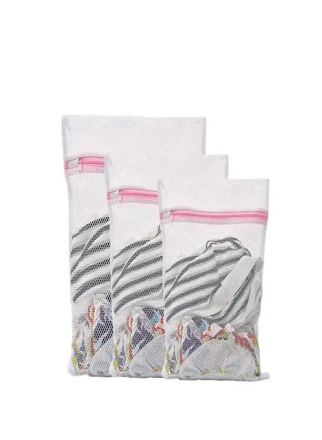 KitchenFest® 3 Pcs Washable Protective Mesh Net Zippered Wash Nylon Laundry Bag for Delicate Clothes & Undergarments (Medium, Large, & Extra Large) - Image 1