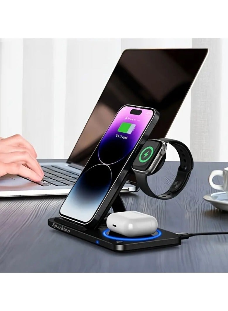 Sparkton Sparkton 3-in-1 Wireless Charging Station for iPhone Apple Watch & AirPods - Fast Charging Dock with LED Indicator, Multi-Device Charger Stand - Image 2