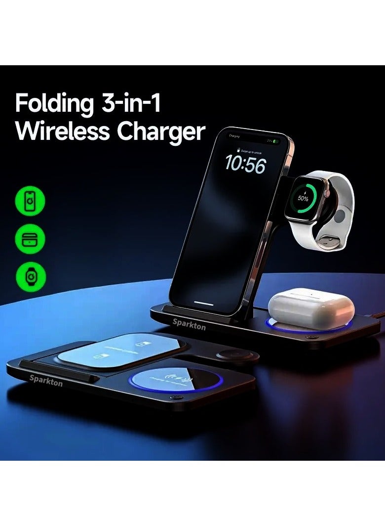 Sparkton Sparkton 3-in-1 Wireless Charging Station for iPhone Apple Watch & AirPods - Fast Charging Dock with LED Indicator, Multi-Device Charger Stand - Image 5