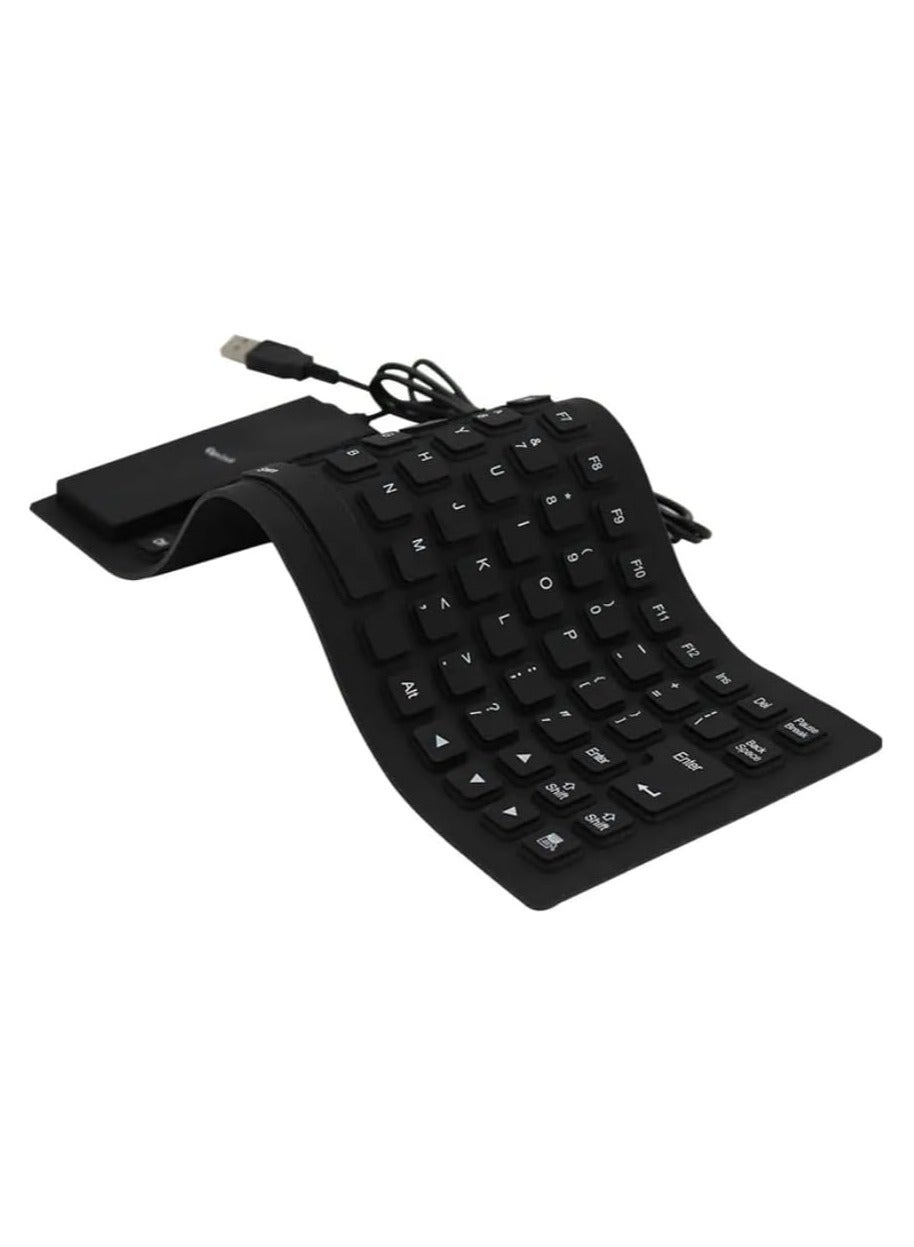 USB 2.0 Silicon Flexible USB Keyboard (85-Keys) Silicone Rubber Waterproof Flexible & Foldable Wired USB Keyboard (For Laptop/PC/MacBook/iMac/ChromeBook) Flexible Foldable Wired (Black)