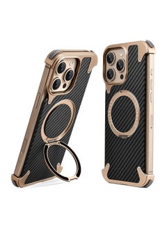 Luxury New Design Carbon Fiber Case with Phone Ring Grip Frameless for iPhone 16 Pro Max Golden Sand