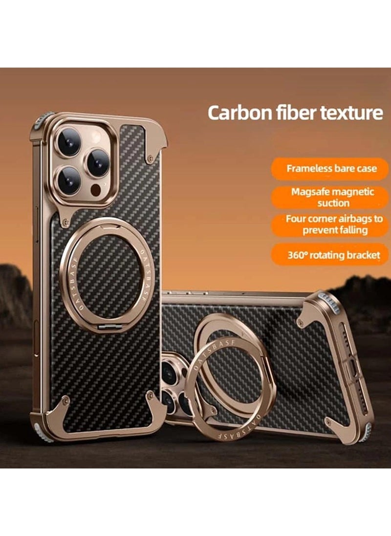 Oatsbasf - Luxury New Design Carbon Fiber Case with Phone Ring Grip Frameless for iPhone 16 Pro Max Golden Sand - Image 1