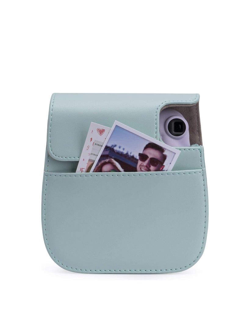 Arabest PU Leather Camera Case for Fujifilm Mini 11, with Adjustable Strap and Pocket (Cyan, Duck)  - Image 4