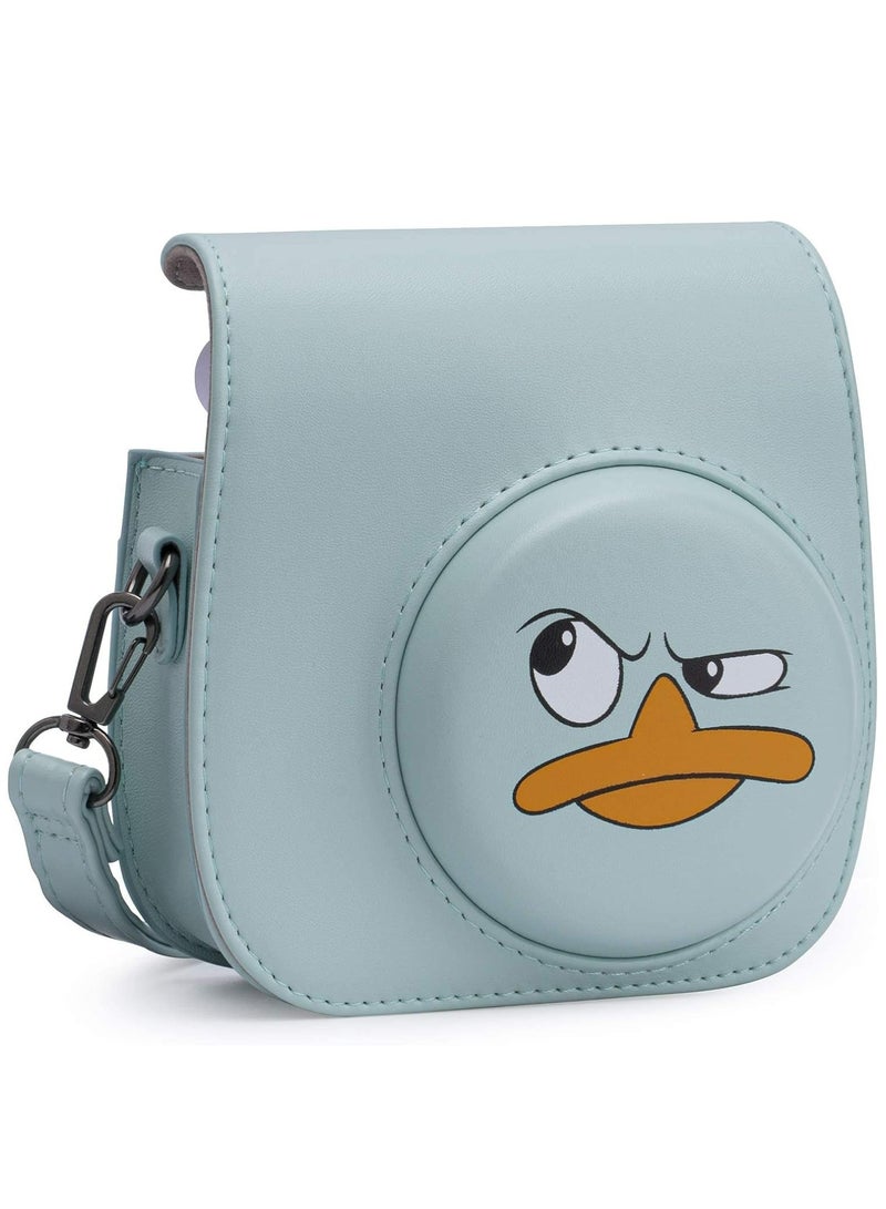 Arabest PU Leather Camera Case for Fujifilm Mini 11, with Adjustable Strap and Pocket (Cyan, Duck)  - Image 1