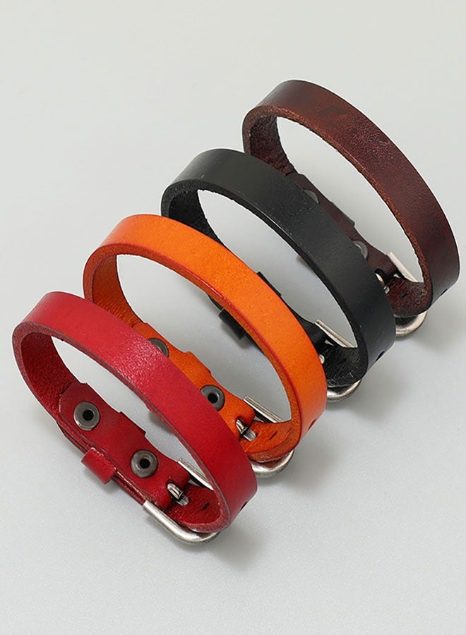 4 Pack Punk Leather Belt Buckle Bracelet Cuff Men Vintage Wristband Adjustable Belt Bracelet Bangle for Women Fashion Jewelry Gift - Image 3