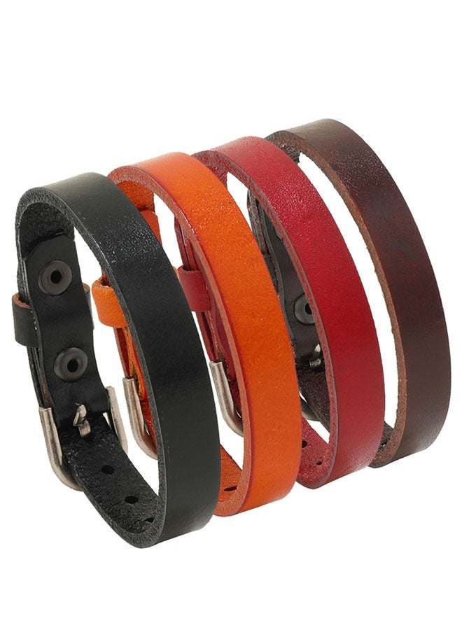4 Pack Punk Leather Belt Buckle Bracelet Cuff Men Vintage Wristband Adjustable Belt Bracelet Bangle for Women Fashion Jewelry Gift - Image 1