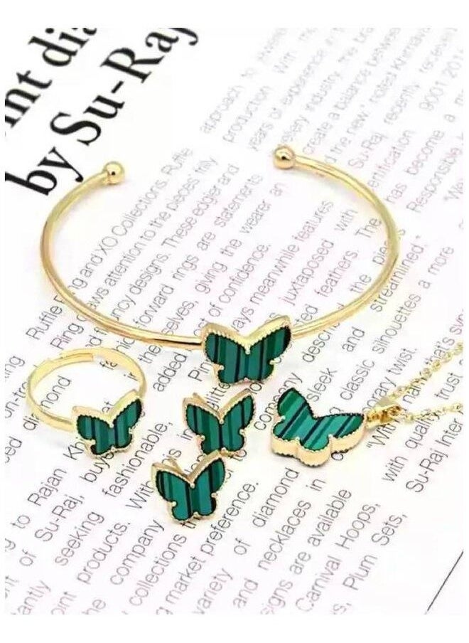 Elite Dose Exquisite Green Butterfly Ring Earrings Necklace Bracelet Women Jewelry Set Gift  - Image 3