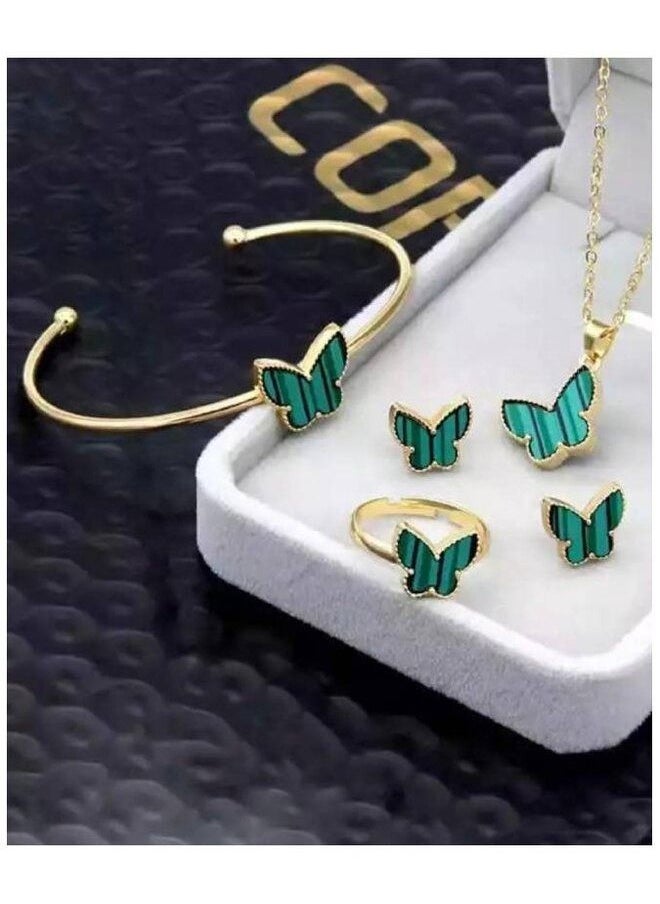 Elite Dose Exquisite Green Butterfly Ring Earrings Necklace Bracelet Women Jewelry Set Gift  - Image 1