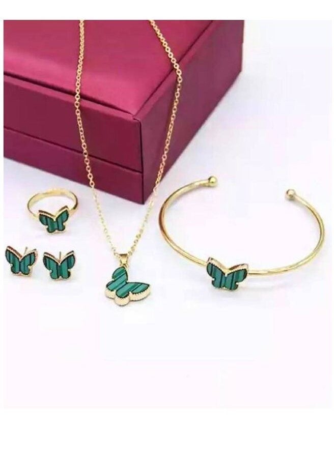Elite Dose Exquisite Green Butterfly Ring Earrings Necklace Bracelet Women Jewelry Set Gift  - Image 2