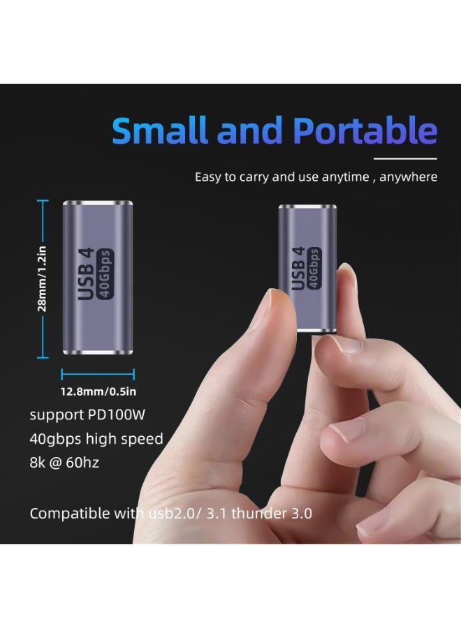 USB-C Female to Female Adapter – 100W PD, 40Gbps, 8K@60Hz Video Support – USB-C Coupler Compatible with Thunderbolt 3/4, MacBook, iPad (2-Pack) - Image 2