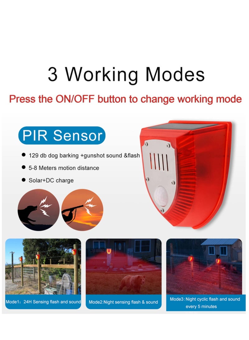 SYOSI Solar Security Alarm Lights Outdoor Motion Sensor Alarm Detector Siren Sound LED Warning Strobe Flashing Light Keep Animal Away for Home Farm Barn Villa Yard - Image 2