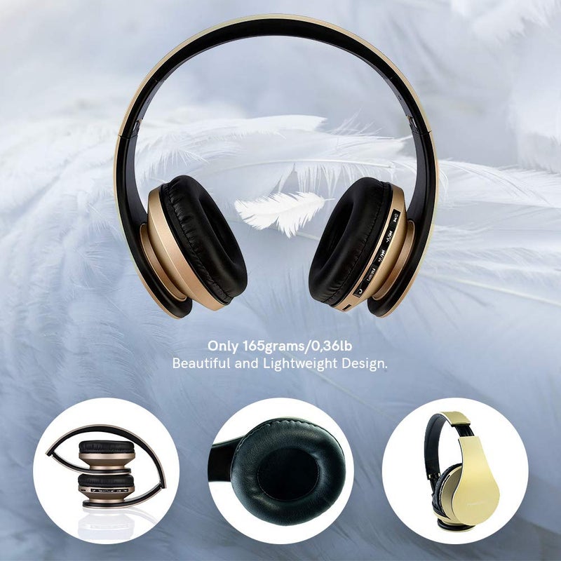 PowerLocus Wireless Bluetooth Over-Ear Stereo Foldable Headphones, Wired Headsets Rechargeable with Built-in Microphone for iPhone, Samsung, LG, iPad (Gold) - Image 3