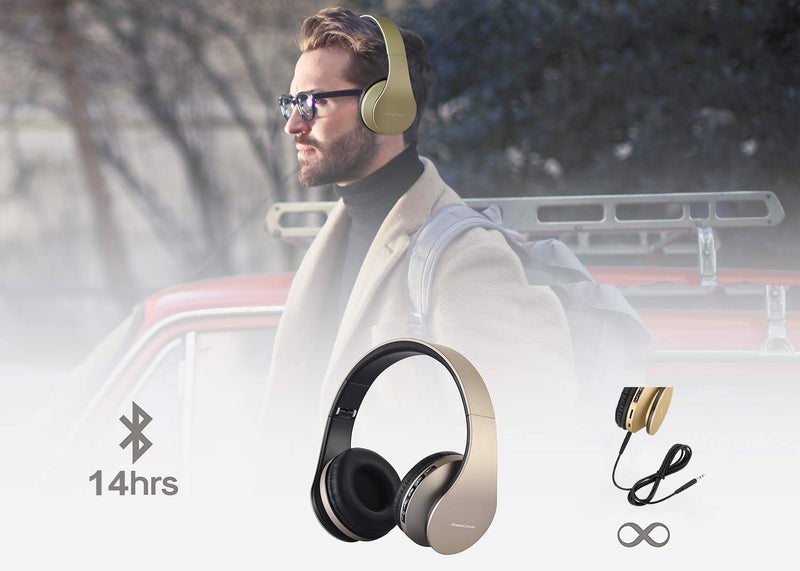 PowerLocus Wireless Bluetooth Over-Ear Stereo Foldable Headphones, Wired Headsets Rechargeable with Built-in Microphone for iPhone, Samsung, LG, iPad (Gold) - Image 2