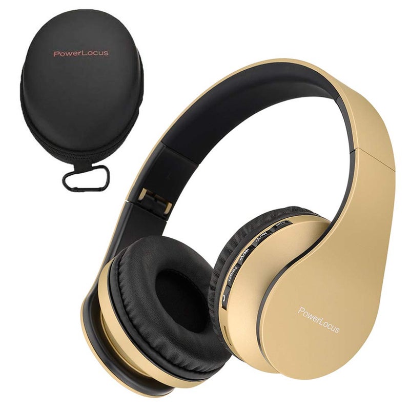 PowerLocus Wireless Bluetooth Over-Ear Stereo Foldable Headphones, Wired Headsets Rechargeable with Built-in Microphone for iPhone, Samsung, LG, iPad (Gold) - Image 1