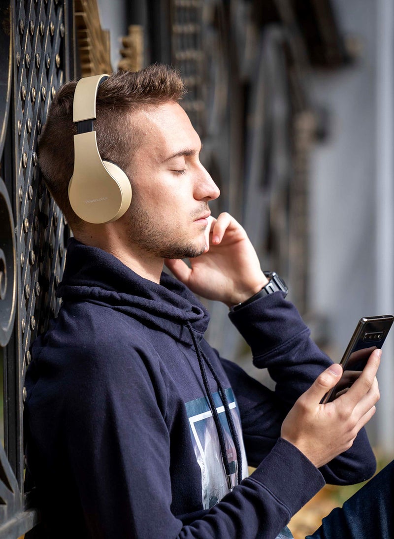 PowerLocus Wireless Bluetooth Over-Ear Stereo Foldable Headphones, Wired Headsets Rechargeable with Built-in Microphone for iPhone, Samsung, LG, iPad (Gold) - Image 4