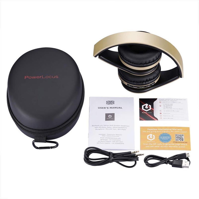 PowerLocus Wireless Bluetooth Over-Ear Stereo Foldable Headphones, Wired Headsets Rechargeable with Built-in Microphone for iPhone, Samsung, LG, iPad (Gold) - Image 5