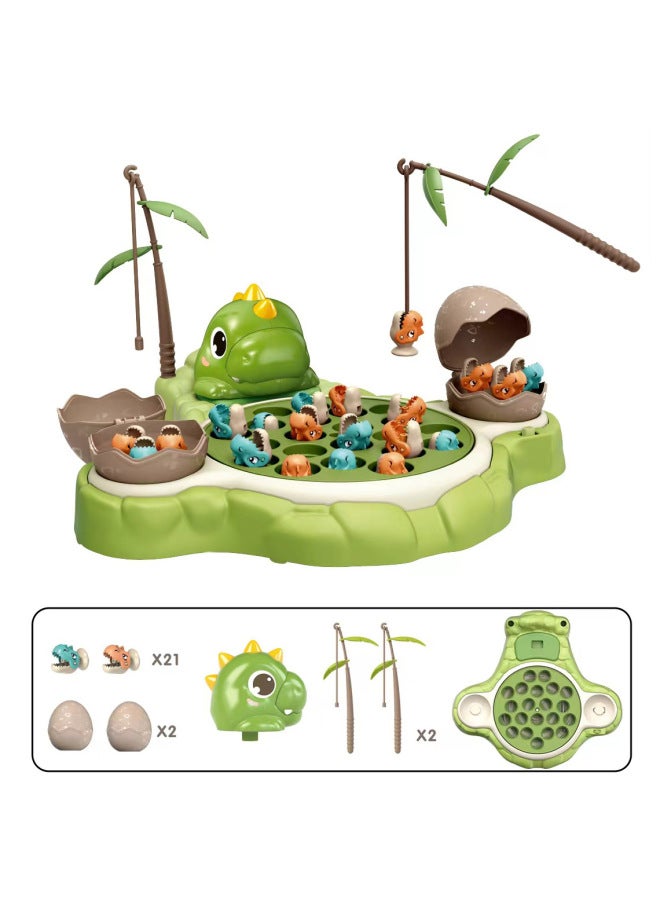 Children's Cartoon Dinosaur Electric Rotating Magnetic Fishing Plate Digital Libra Early Childhood Educational Toys Parent-Child Interaction-Color:Bq819c Dinosaur Libra Yellow Fishing Plate [color Box]