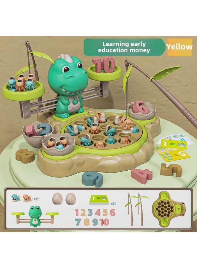 Children's Cartoon Dinosaur Electric Rotating Magnetic Fishing Plate Digital Libra Early Childhood Educational Toys Parent-Child Interaction-Color:Bq819c Dinosaur Libra Yellow Fishing Plate [color Box]