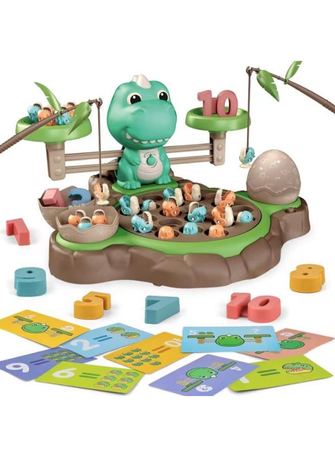 Children's Cartoon Dinosaur Electric Rotating Magnetic Fishing Plate Digital Libra Early Childhood Educational Toys Parent-Child Interaction-Color:Bq819c Dinosaur Libra Yellow Fishing Plate [color Box]