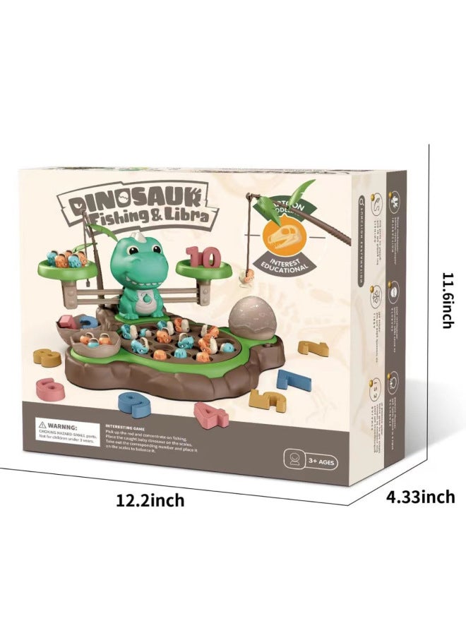 Children's Cartoon Dinosaur Electric Rotating Magnetic Fishing Plate Digital Libra Early Childhood Educational Toys Parent-Child Interaction-Color:Bq819c Dinosaur Libra Yellow Fishing Plate [color Box]