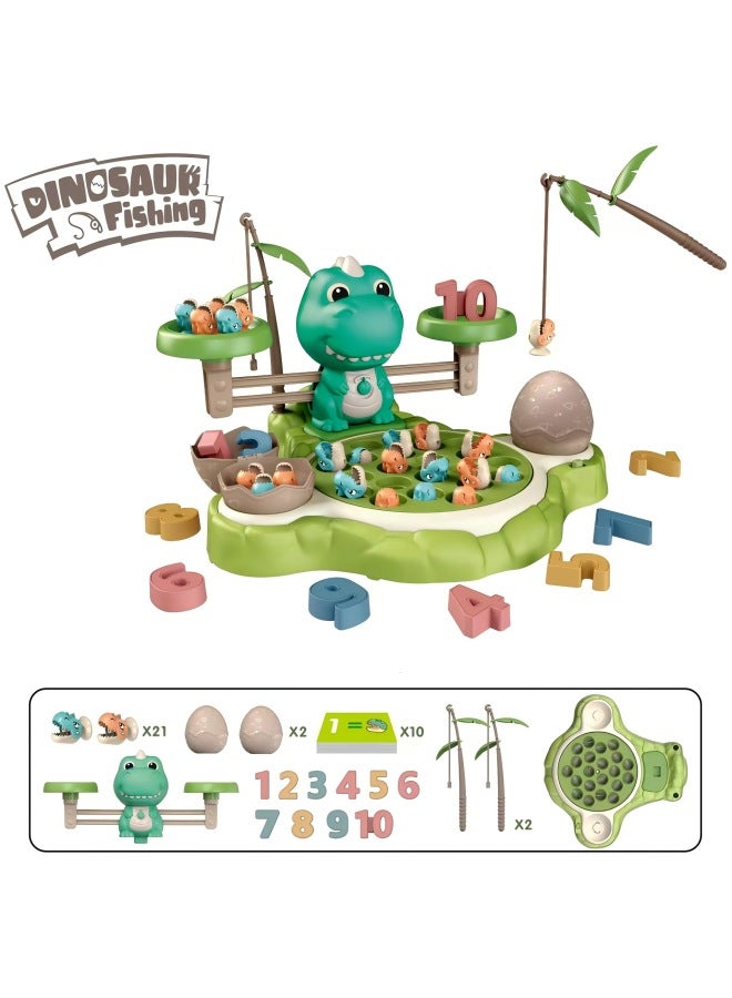 Children's Cartoon Dinosaur Electric Rotating Magnetic Fishing Plate Digital Libra Early Childhood Educational Toys Parent-Child Interaction-Color:Bq819c Dinosaur Libra Yellow Fishing Plate [color Box]